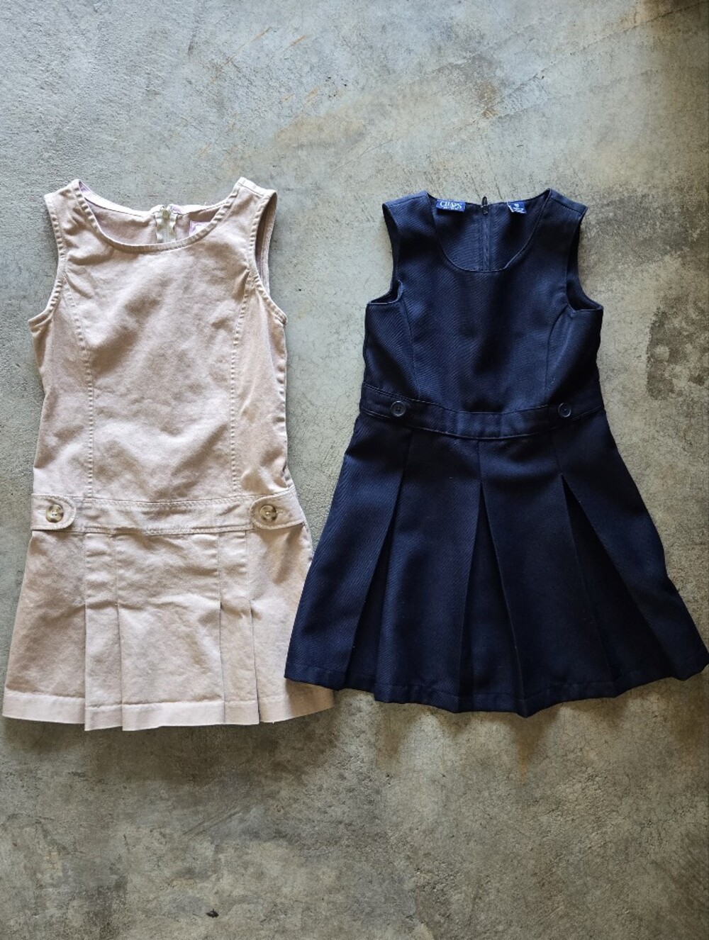 Girls' Sleeveless School Jumper Bundle 2 Dresses - Navy and Tan Size 4-5